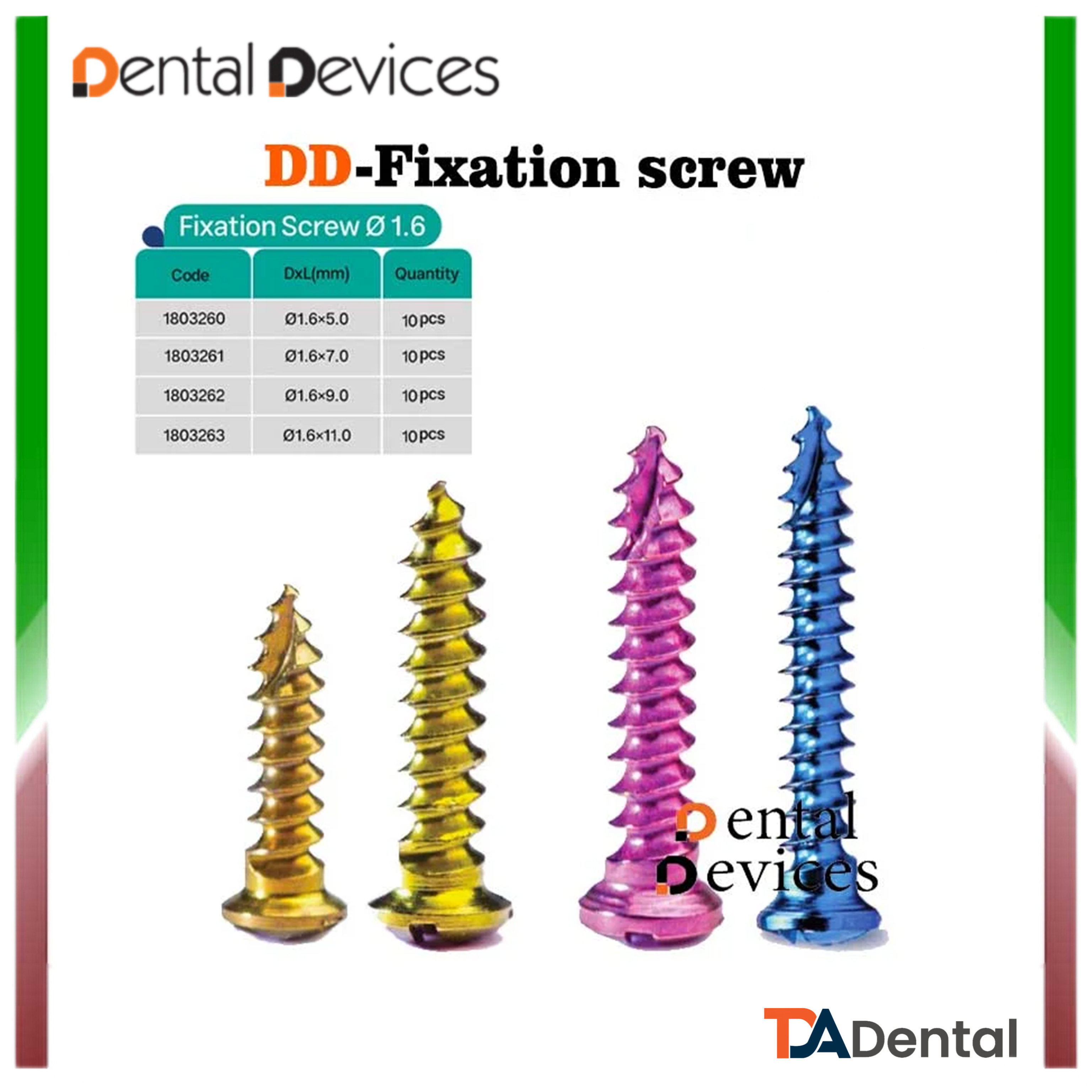 فیکسیشن اسکرو (بسته 10عددی) ایمپلنت دندانپزشکی دنتال دیوایس Dental Devices (4 سایز)